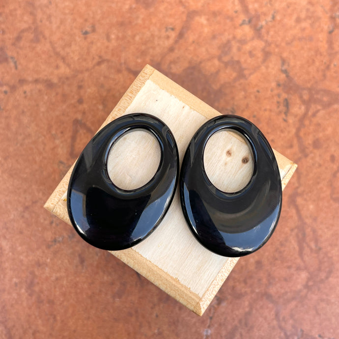 Estate Genuine Black Onyx Oval Donut Earring Charms 35mm