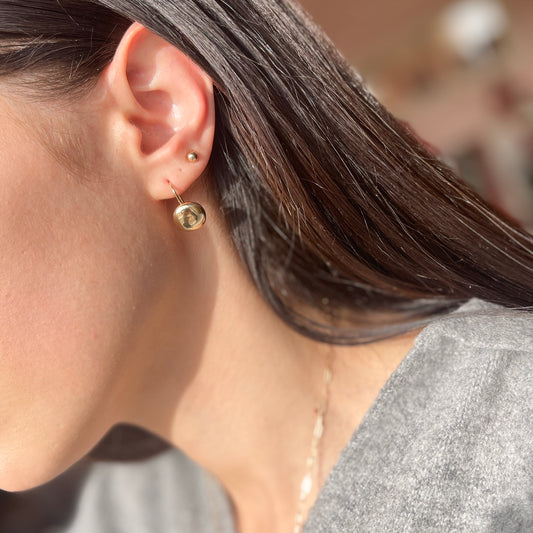 14KT Yellow Gold Shiny 12mm Button Ball Kidney Wire Drop Earrings