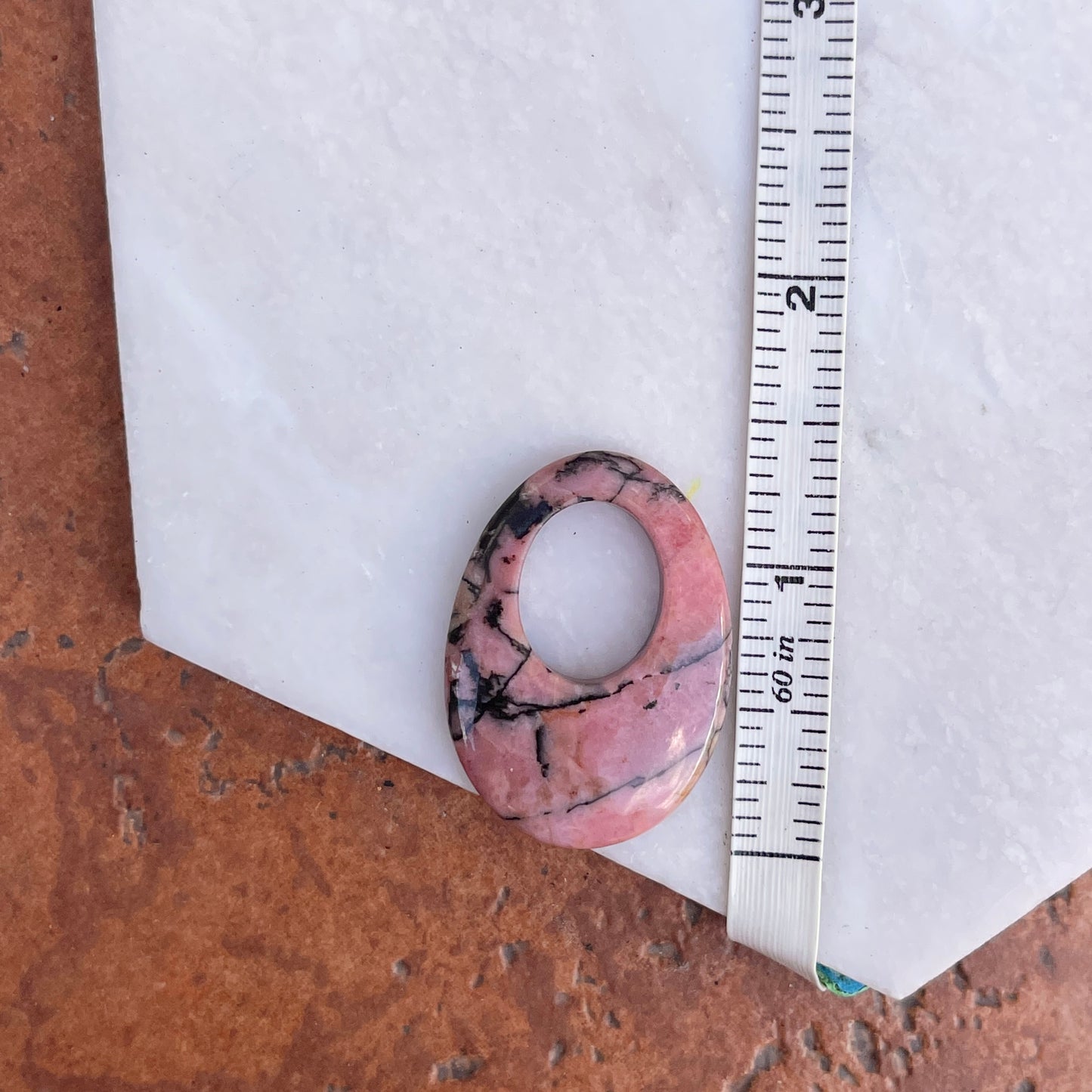 Estate Mauve Pink + Black Rhodonite Oval Donut Earring Charms 35mm