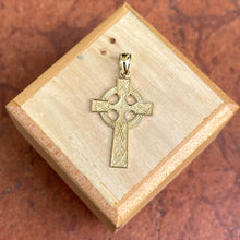 Load image into Gallery viewer, 14KT Yellow Gold Textured Celtic Eternity Circle Cross Pendant 25mm