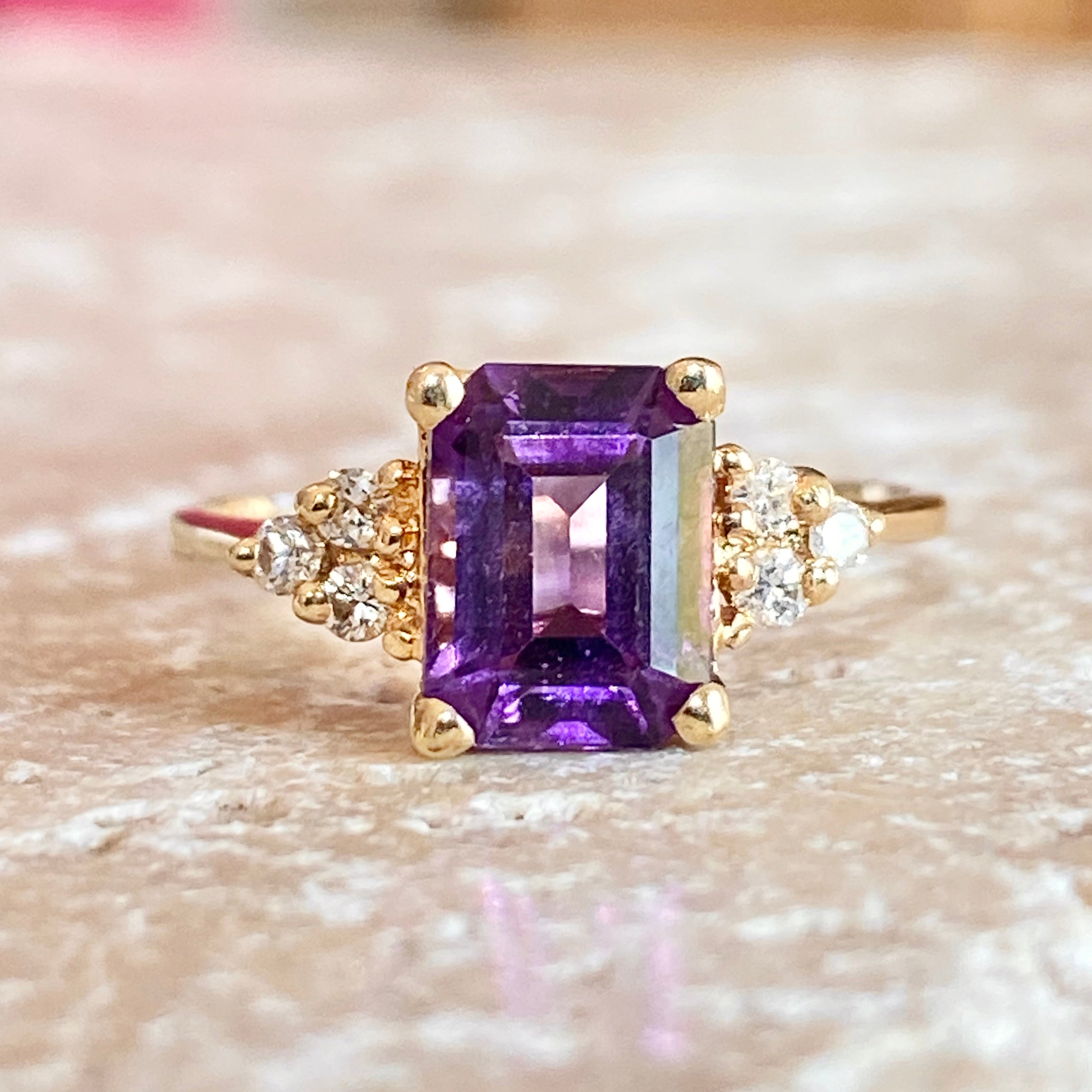 14kt Yellow offers Gold Amethyst Diamond Ring