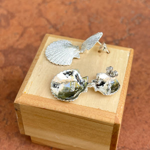 Sterling Silver Textured Double Sea Shell Drop Earrings