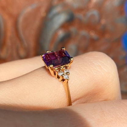 14KT Yellow Gold Emerald-Cut Purple Amethyst + Diamond Ring, 14KT Yellow Gold Emerald-Cut Purple Amethyst + Diamond Ring - Legacy Saint Jewelry