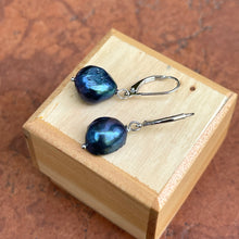 Load image into Gallery viewer, Sterling Silver Black Freshwater Baroque Pearl Leverback Earrings