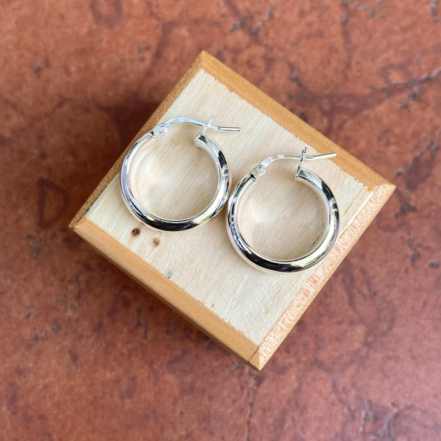 Sterling Silver Half-Round Tube Hoop Earrings 23mm