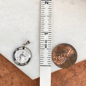 14KT White Gold Satin Saint Jude Round Medal Pendant 15mm