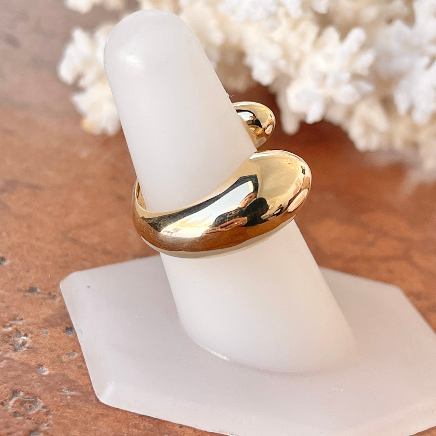 14KT Yellow Gold Polished Open Shank Artistic Dome Ring
