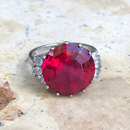 Estate 10KT White Gold Red Stone + CZ Ring Size 5.5, Estate 10KT White Gold Red Stone + CZ Ring Size 5.5 - Legacy Saint Jewelry