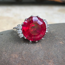 Load image into Gallery viewer, Estate 10KT White Gold Red Stone + CZ Ring Size 5.5, Estate 10KT White Gold Red Stone + CZ Ring Size 5.5 - Legacy Saint Jewelry