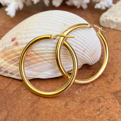 14KT Yellow Gold Polished 3mm Tube Hoop Earrings 35mm