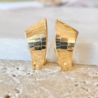 14KT Yellow Gold Hammered Hinged Omega Back Earrings, 14KT Yellow Gold Hammered Hinged Omega Back Earrings - Legacy Saint Jewelry