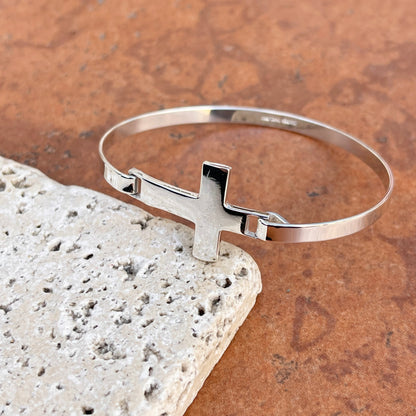 Sterling Silver Sideways Cross Stacking Bangle Bracelet