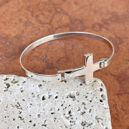 Sterling Silver Sideways Cross Stacking Bangle Bracelet