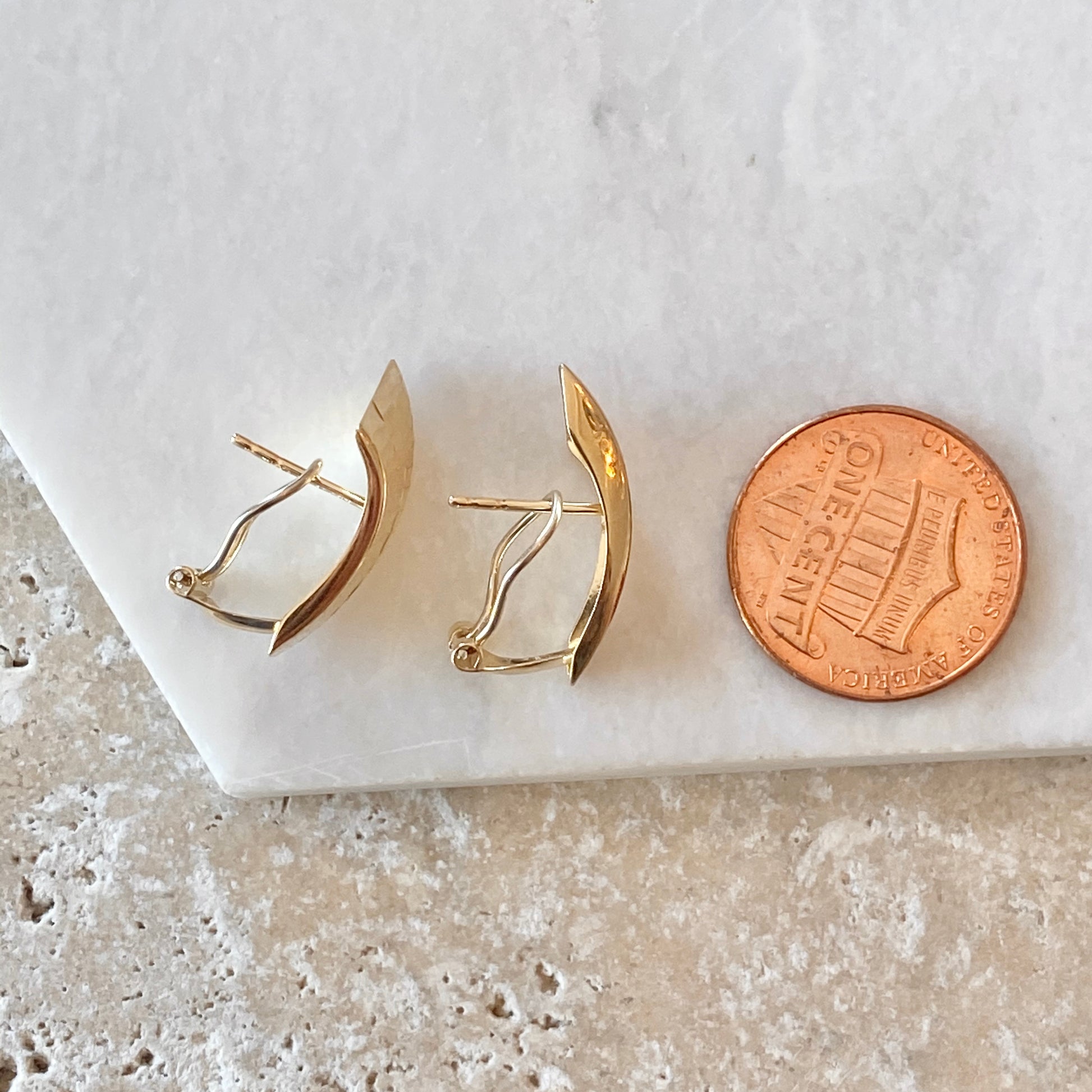 14KT Yellow Gold Hammered Hinged Omega Back Earrings, 14KT Yellow Gold Hammered Hinged Omega Back Earrings - Legacy Saint Jewelry