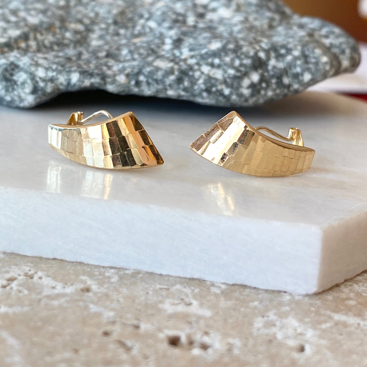 14KT Yellow Gold Hammered Hinged Omega Back Earrings, 14KT Yellow Gold Hammered Hinged Omega Back Earrings - Legacy Saint Jewelry