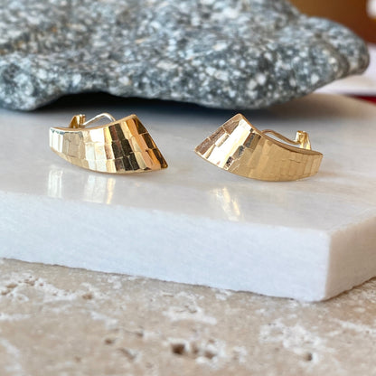 14KT Yellow Gold Hammered Hinged Omega Back Earrings, 14KT Yellow Gold Hammered Hinged Omega Back Earrings - Legacy Saint Jewelry