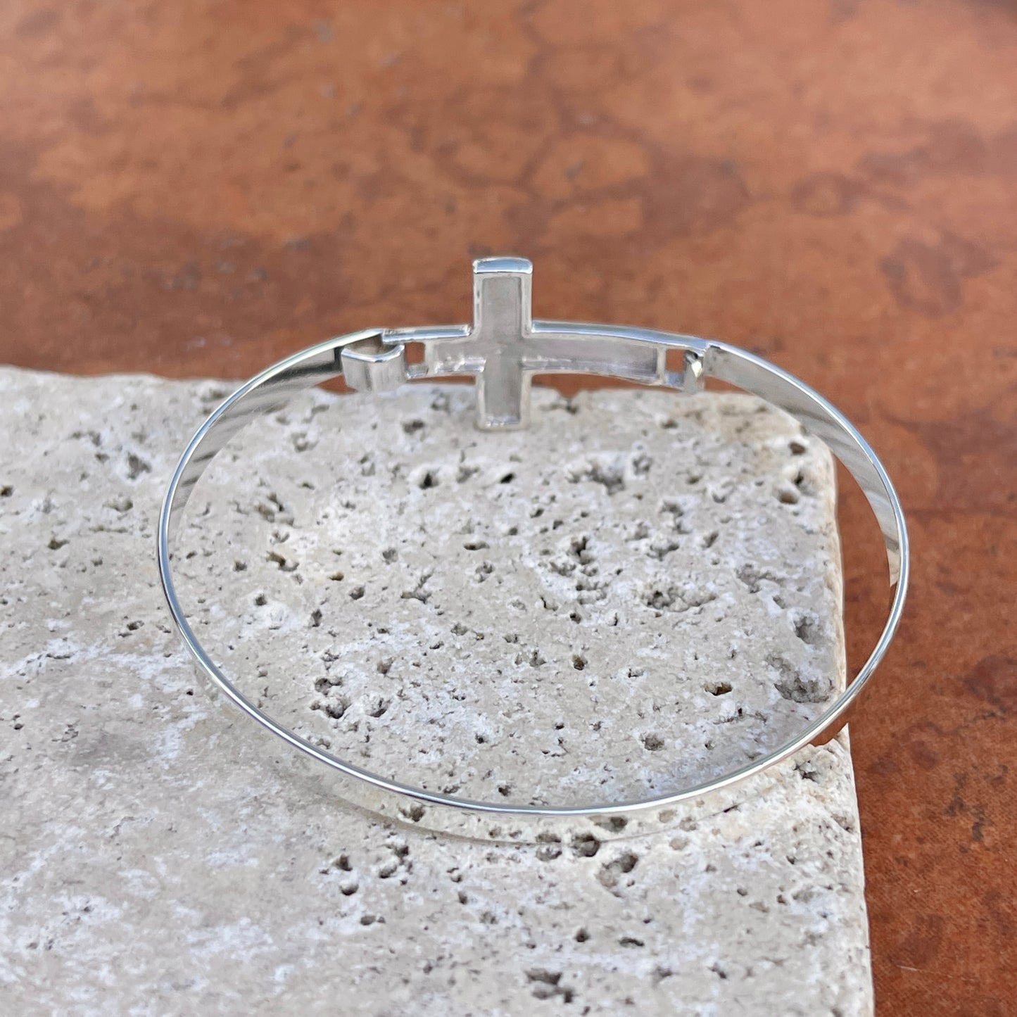 Sterling Silver Sideways Cross Stacking Bangle Bracelet