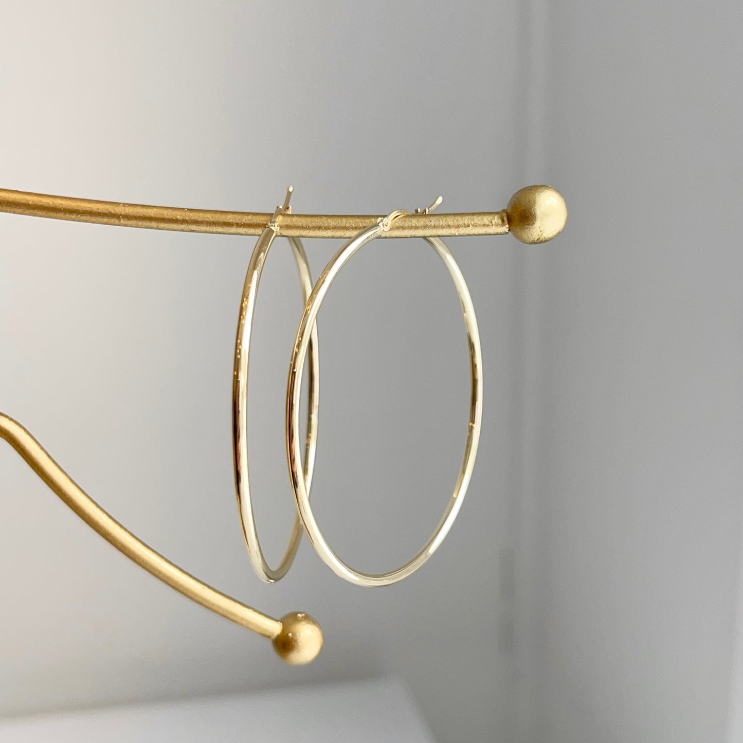 10KT Yellow Gold Thin Round Tube Hoop Earrings 55mm