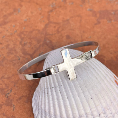 Sterling Silver Sideways Cross Stacking Bangle Bracelet