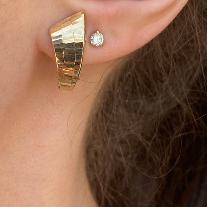14KT Yellow Gold Hammered Hinged Omega Back Earrings, 14KT Yellow Gold Hammered Hinged Omega Back Earrings - Legacy Saint Jewelry