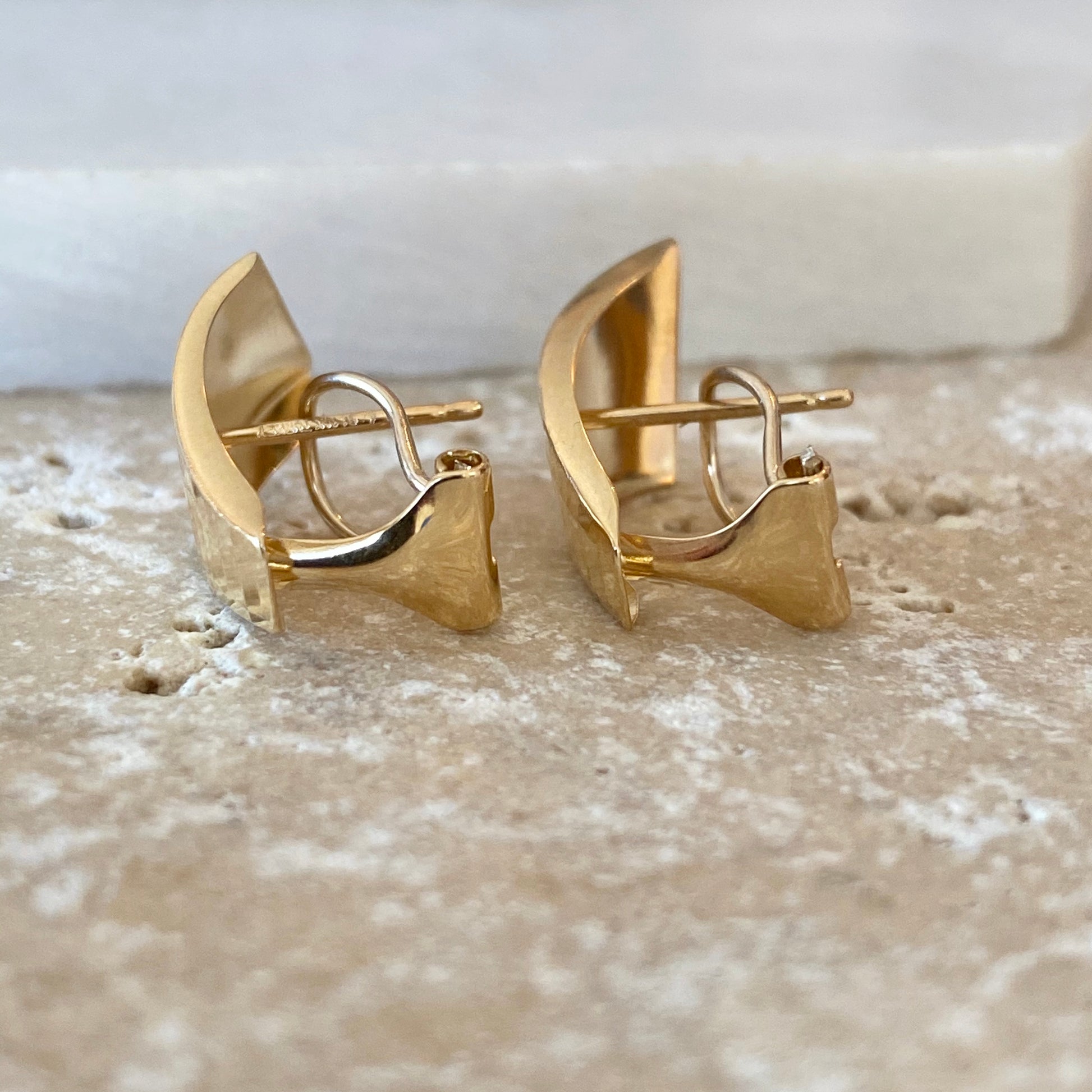 14KT Yellow Gold Hammered Hinged Omega Back Earrings, 14KT Yellow Gold Hammered Hinged Omega Back Earrings - Legacy Saint Jewelry