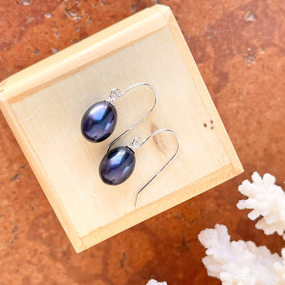 Sterling Silver Black Freshwater 8mm Pearl Hook Earrings