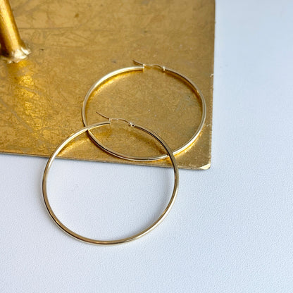 10KT Yellow Gold Thin Round Tube Hoop Earrings 55mm