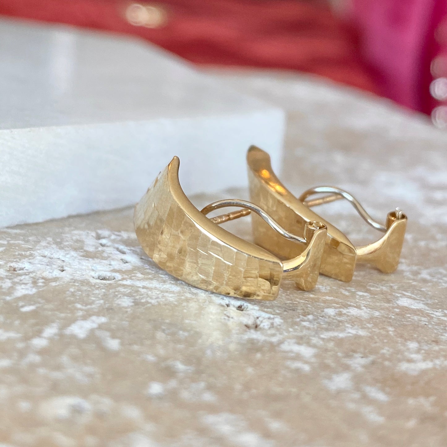 14KT Yellow Gold Hammered Hinged Omega Back Earrings, 14KT Yellow Gold Hammered Hinged Omega Back Earrings - Legacy Saint Jewelry