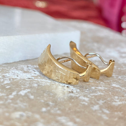 14KT Yellow Gold Hammered Hinged Omega Back Earrings, 14KT Yellow Gold Hammered Hinged Omega Back Earrings - Legacy Saint Jewelry