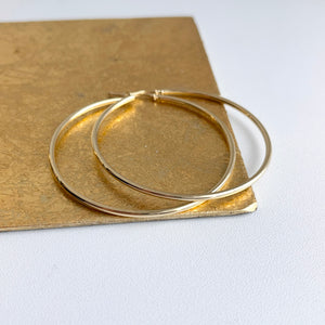 10KT Yellow Gold Thin Round Tube Hoop Earrings 55mm