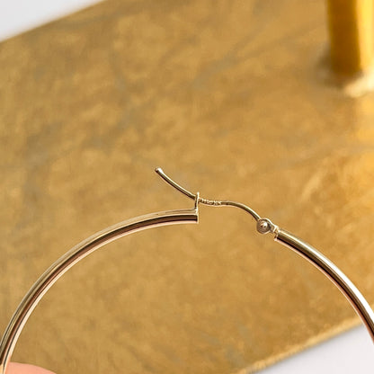 10KT Yellow Gold Thin Round Tube Hoop Earrings 55mm