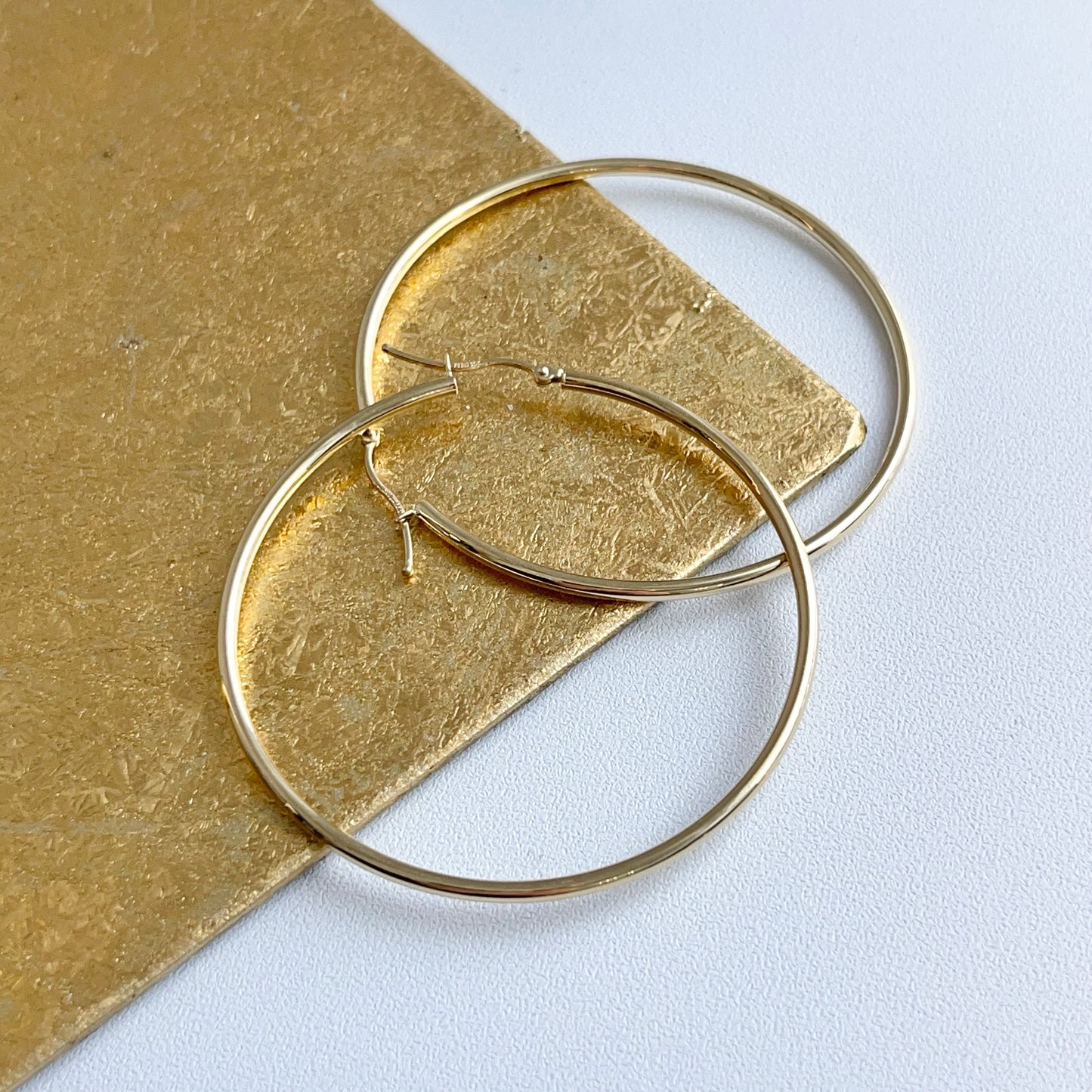 10KT Yellow Gold Thin Round Tube Hoop Earrings 55mm