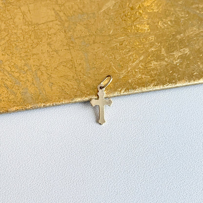 14KT Yellow Gold Plain Tiny Cross Pendant Charm 17mm