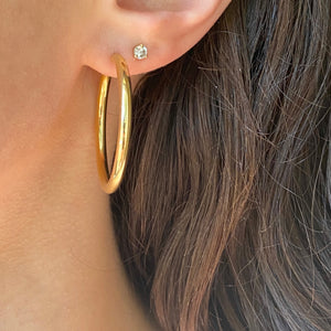 14KT Yellow Gold Polished 3mm Tube Hoop Earrings 35mm