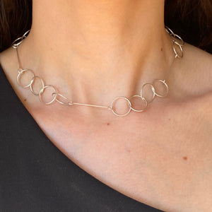 Sterling Silver Polished Geometric Circles + Bar Necklace