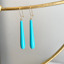 Load image into Gallery viewer, 14KT Yellow Gold Teardrop Genuine Turquoise Dangle Earrings