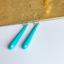 Load image into Gallery viewer, 14KT Yellow Gold Teardrop Genuine Turquoise Dangle Earrings