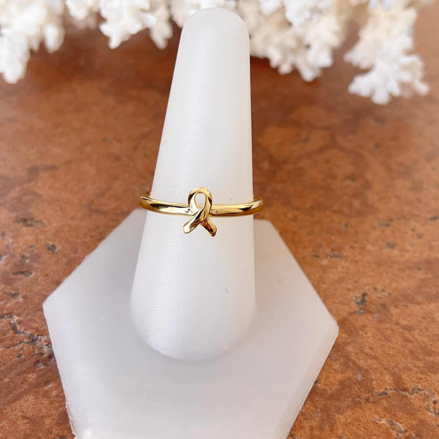 14KT Yellow Gold Plated Sterling Silver Awareness Ribbon Ring