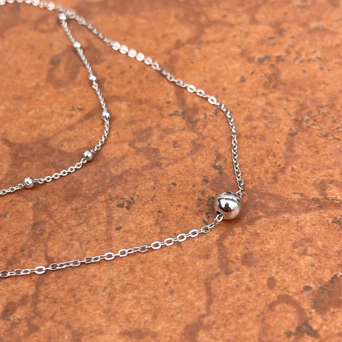 Sterling Silver Beaded Double Layer Choker Necklace