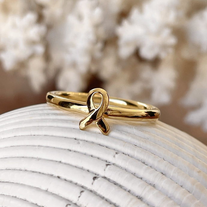 14KT Yellow Gold Plated Sterling Silver Awareness Ribbon Ring