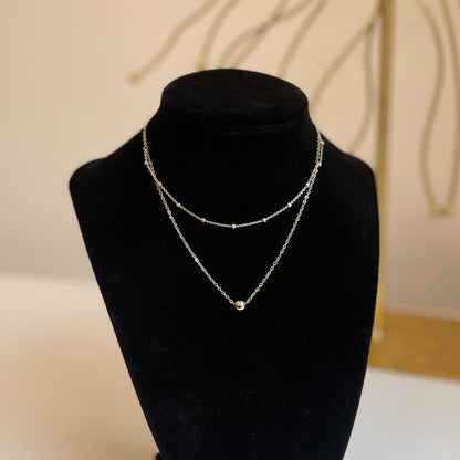 Sterling Silver Beaded Double Layer Choker Necklace