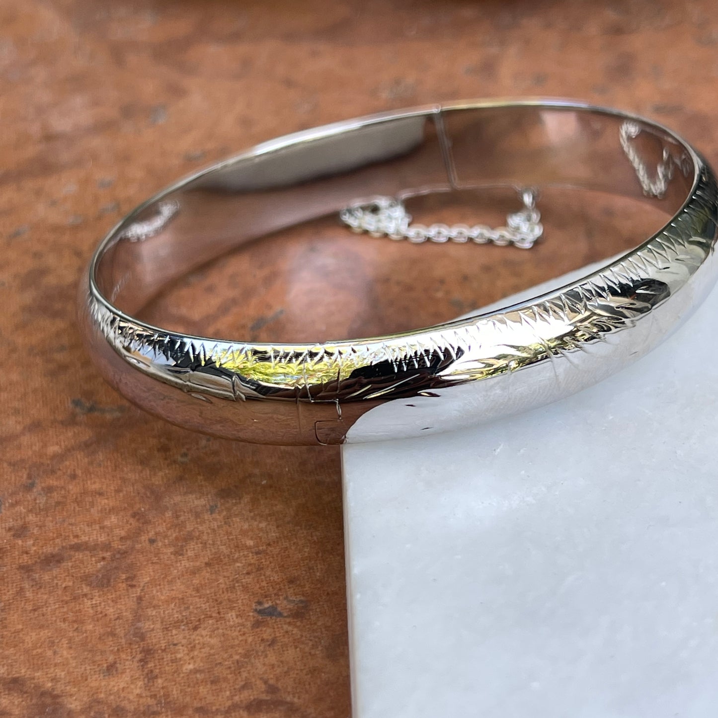 Sterling Silver Wide Diamond-Cut Bangle Bracelet 10.25mm