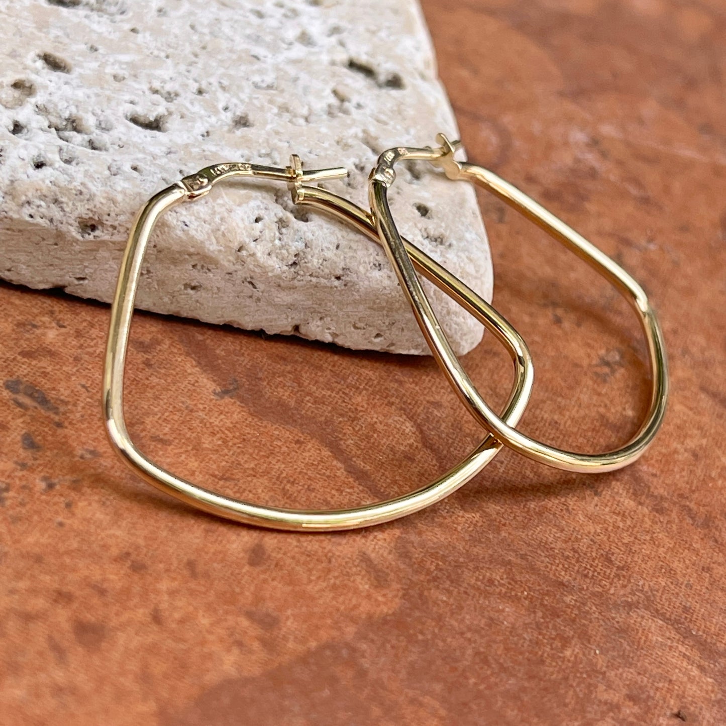 14KT Yellow Gold Rounded Triangle Hoop Earrings 27mm