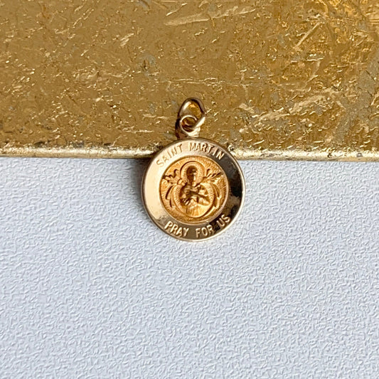 14KT Yellow Gold St Martin de Porres Medal Pendant Charm 12mm