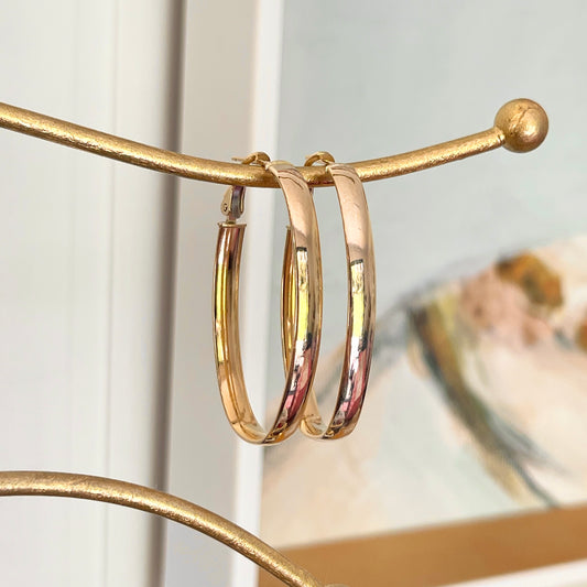 14KT Yellow Gold 5mm Oval Large Hoop Earrings 43mm