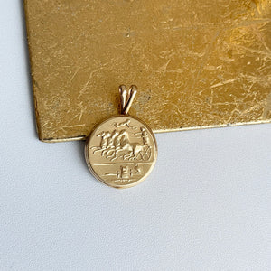 Estate 14KT Yellow Gold Replica Coin + Black Onyx Intaglio Pendant