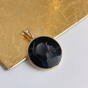 Estate 14KT Yellow Gold Replica Coin + Black Onyx Intaglio Pendant
