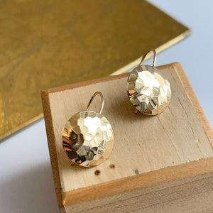 14KT Yellow Gold Hammered Disc Drop Earrings
