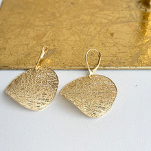 Load image into Gallery viewer, 14KT Yellow Gold Matte Cobweb Wave Disc Lever Back Earrings 28mm