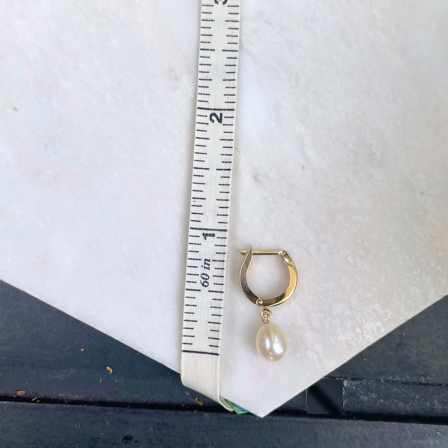14KT Yellow Gold Freshwater Pearl Charm Huggie Hoop Earrings
